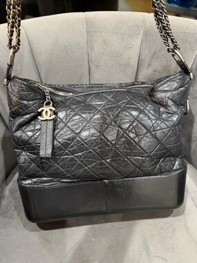 CHANEL Aged Calfskin Quilted Large Hobo Gabrielle Shoulder Bag Bag Black